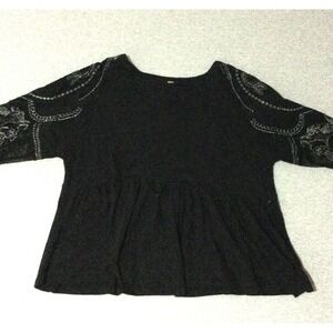 Free people woman black silver Eembroidered Small TOP/TUNIC